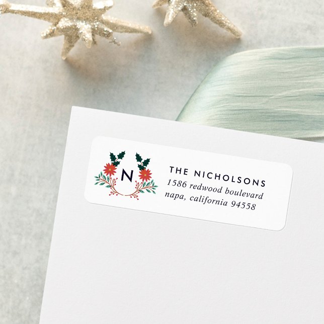 Joyful Foliage | Holiday Monogram Return Address Label (Creator Uploaded)