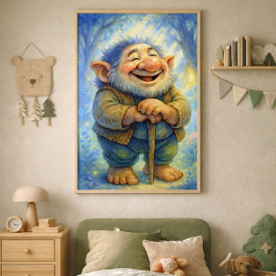 Joyful Forest Troll – Whimsical Storybook Wall Art
