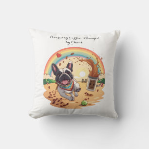 Joyful French Bulldog & Coffee Splash – Paws, Cushion