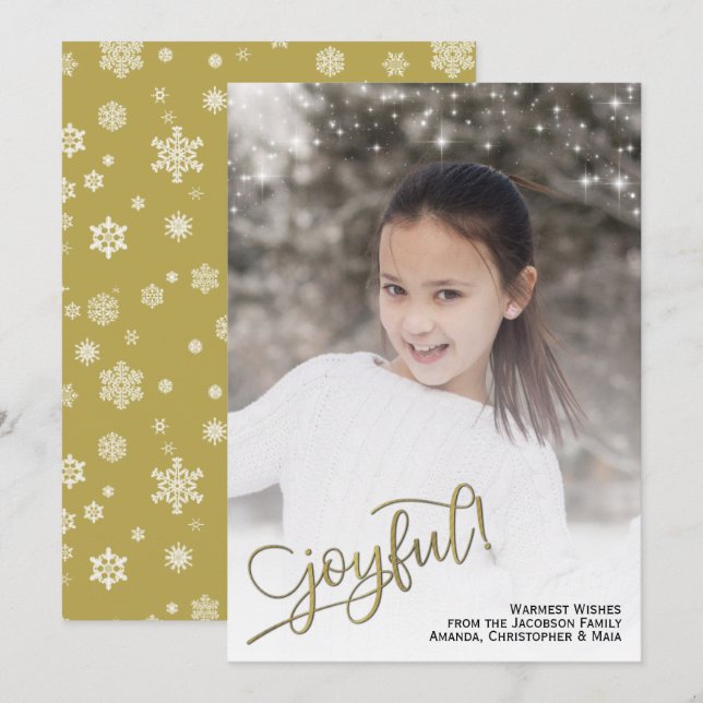 Joyful! Full Frame Photo with Glitter Stars  Holiday Card (Front/Back)