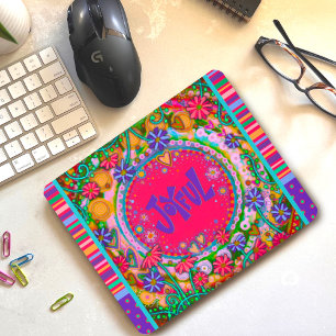 Joyful Fun Christmas Modern Stripe Inspirivity Mouse Pad