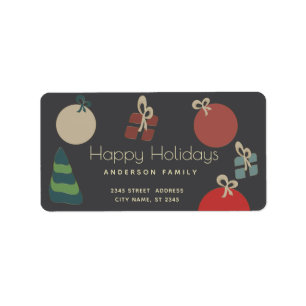 Joyful fun colourful ornaments gifts Holiday Label