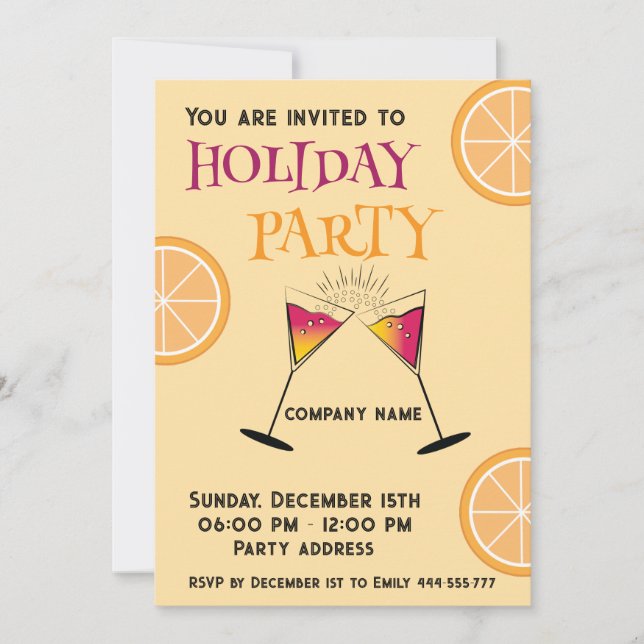 Joyful fun holiday cocktail party corporate invitation (Front)