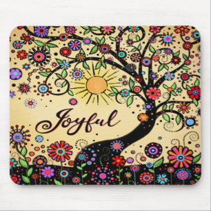 Joyful Fun Whimsical Colourful Tree  Mouse Pad