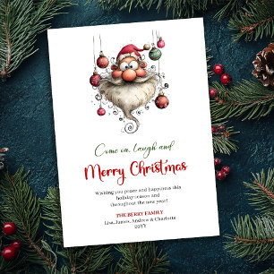 Joyful Funny Santa Playful Red Green Greeting Holiday Card