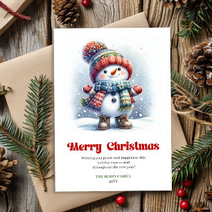 Joyful funny snowman minimalist holiday greeting  card