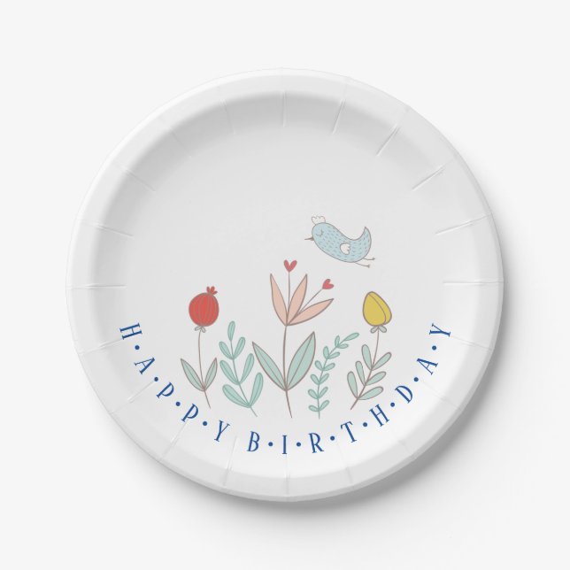 Joyful Garden Bird Paper Plate (Front)