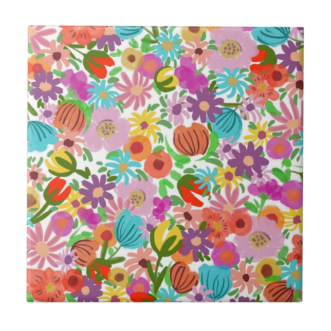 Joyful Garden Bloom Ceramic Tile (Front)