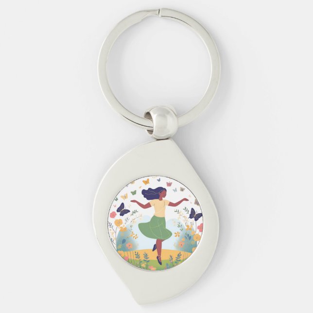 Joyful Garden Dancer Metal Keychain (Front)