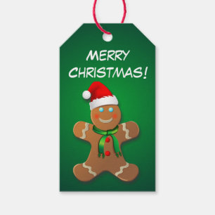 Joyful Gingerbread Man With Santa Hat Gift Tags