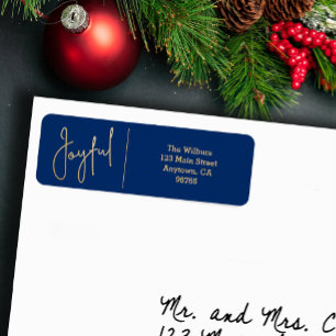 JOYFUL Gold and Blue Christmas Return Address Label