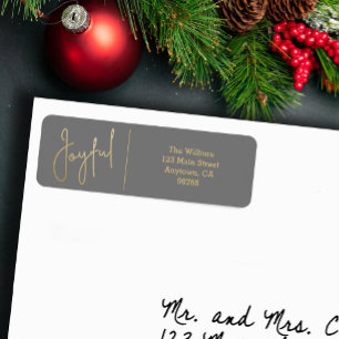JOYFUL Gold and Grey Christmas Return Address Label