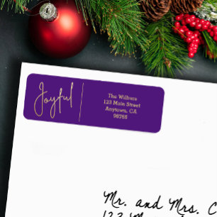 JOYFUL Gold and Purple Christmas Return Address Label