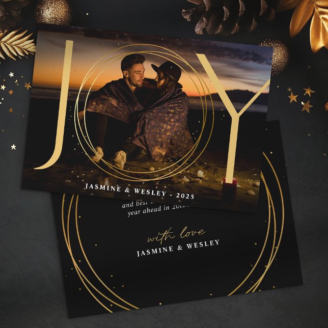 Joyful Gold Couple Photo Christmas Holiday Card (Creator Uploaded)