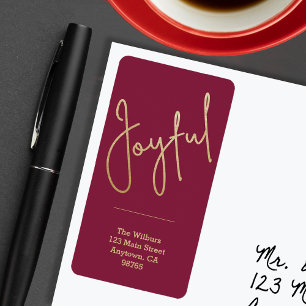 JOYFUL Gold Faux Foil Cranberry Address Label