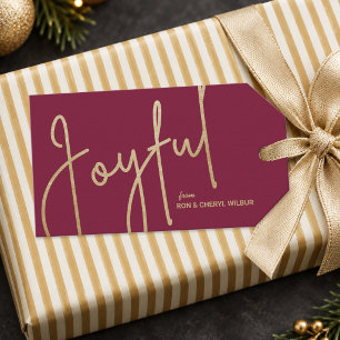 JOYFUL Gold Faux Foil Cranberry Christmas Gift Tags