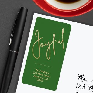 JOYFUL Gold Faux Foil Green Christmas Address Label