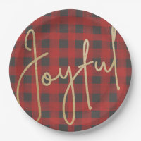 JOYFUL Gold Faux Foil on Buffalo Plaid