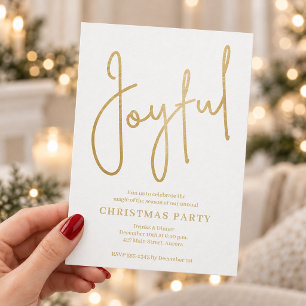 JOYFUL Gold Faux Foil on White Christmas Party Invitation