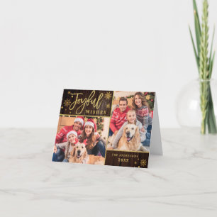 Joyful Gold Frame 3 PHOTO Holiday Greeting Card