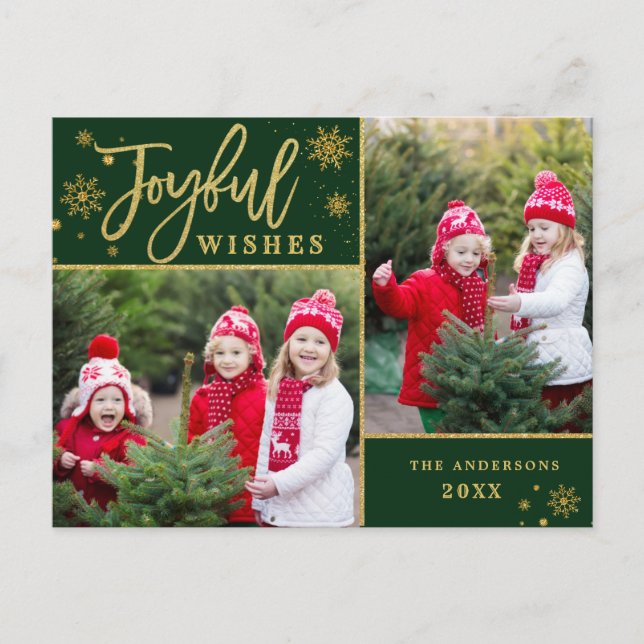 Joyful Gold Frame Modern Script 2 PHOTO Holiday Postcard (Front)