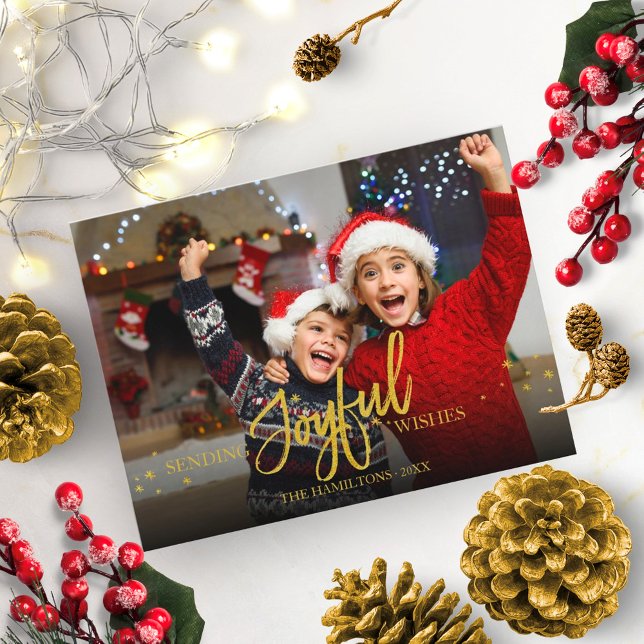 Joyful Gold Glitter Photo Christmas Holidays Postcard (Creator Uploaded)