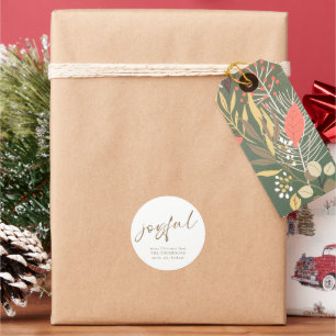 Joyful Gold Script Merry Christmas White Classic Round Sticker