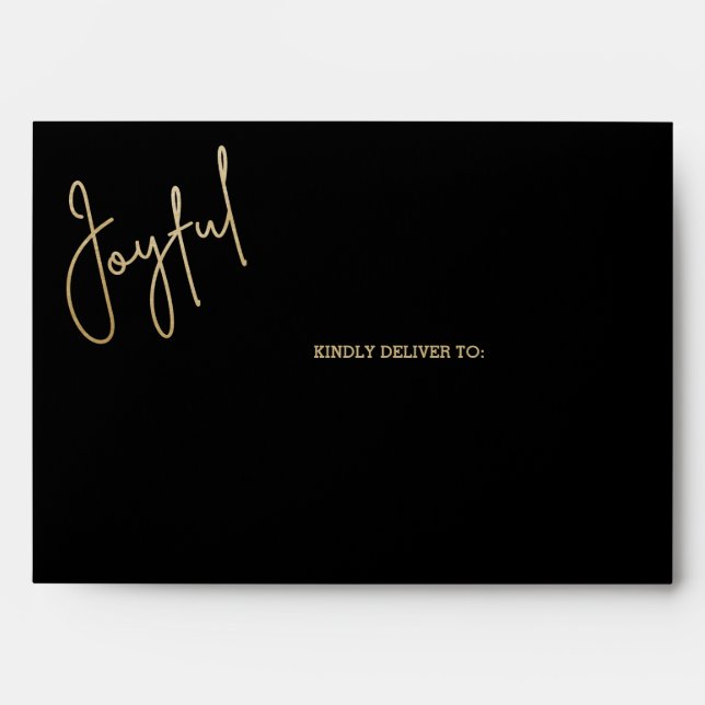 JOYFUL Gold Script on Black Christmas Envelope (Front)