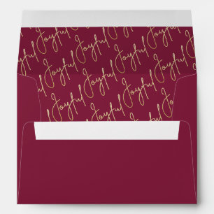 JOYFUL Gold Script on Cranberry Christmas Envelope