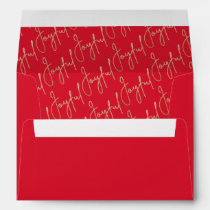 JOYFUL Gold Script on Red Christmas Envelope