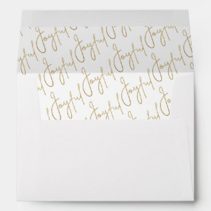 JOYFUL Gold Script on White Christmas Envelope