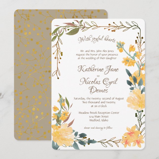 Joyful Golden Blossoms Invitation (Front/Back)