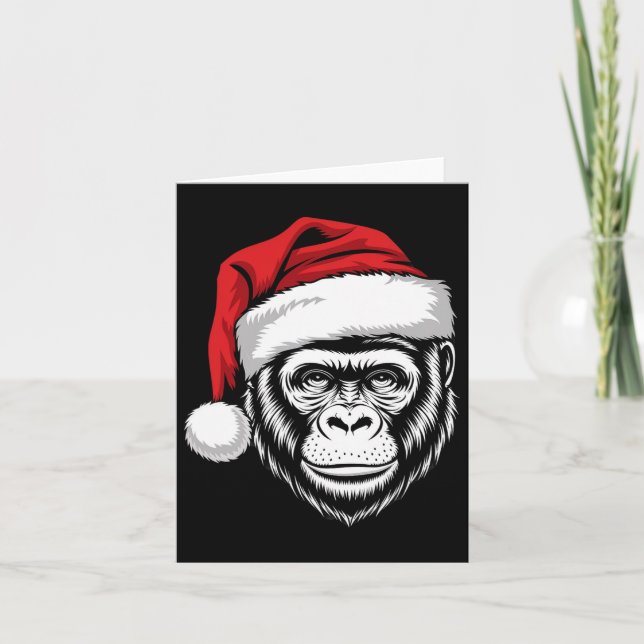 Joyful Gorilla Santa On Gorilla Christmas  Card (Front)