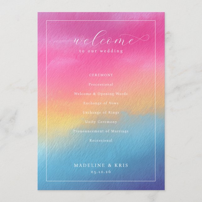 Joyful Gradient Wedding Ceremony Program (Front)