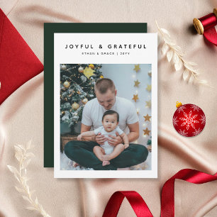 Joyful & Grateful Elegant Family Christmas Photo Holiday Card