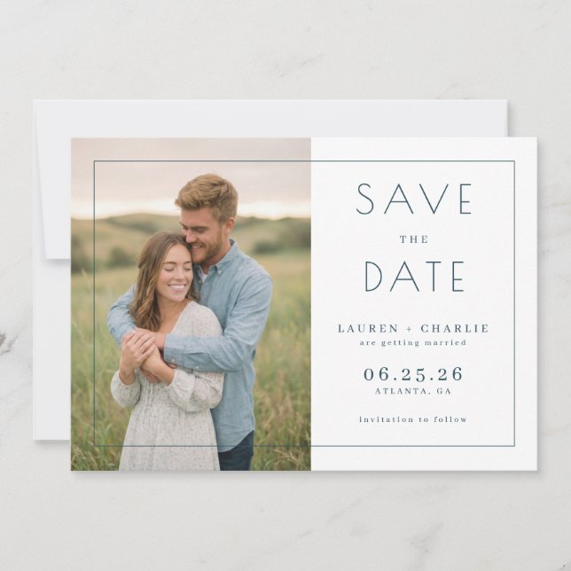 Joyful Green Minimalist Photo Save The Date (Front)