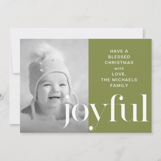 Joyful Green Photo Christmas Card Holiday Greeting (Front)