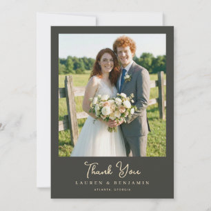 Joyful Green Rustic Photo Thank You Card