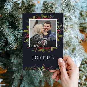 Joyful Greenery   Editable Colours Flat Photo Holiday Card