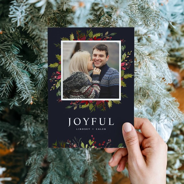 Joyful Greenery | Editable Colours Flat Photo Holiday Card (Creator Uploaded)