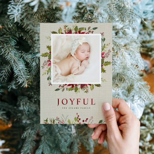 Joyful Greenery   Flat Holiday Photo Card