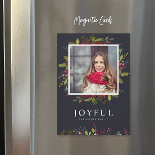 Joyful Greenery   Magnetic Holiday Photo Card