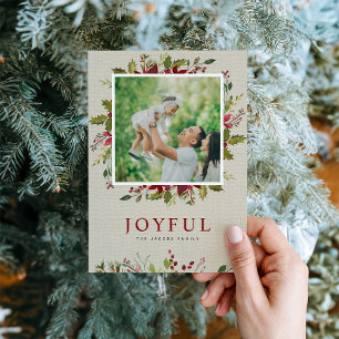 Joyful Greenery   Magnetic Holiday Photo Card