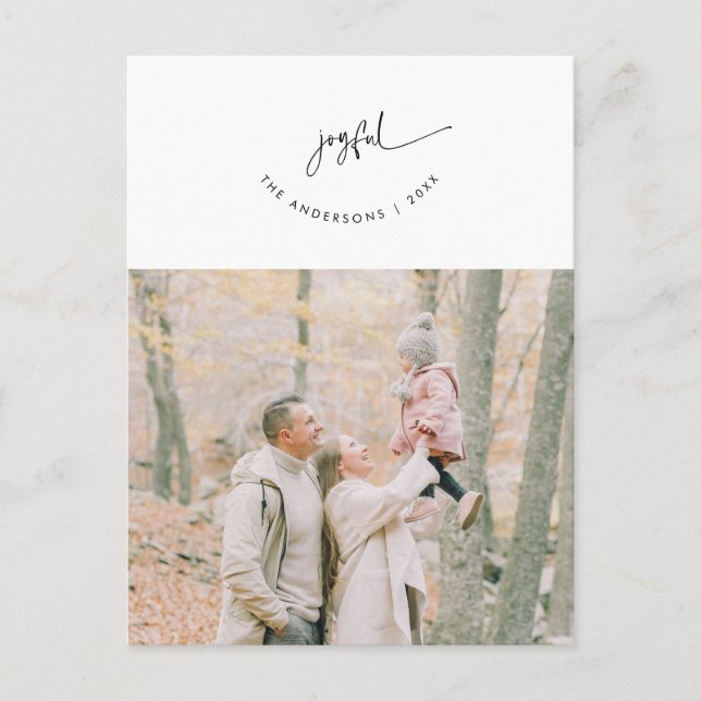 Joyful, Greeting, Family Photo, Smiling Script Postcard (Front)