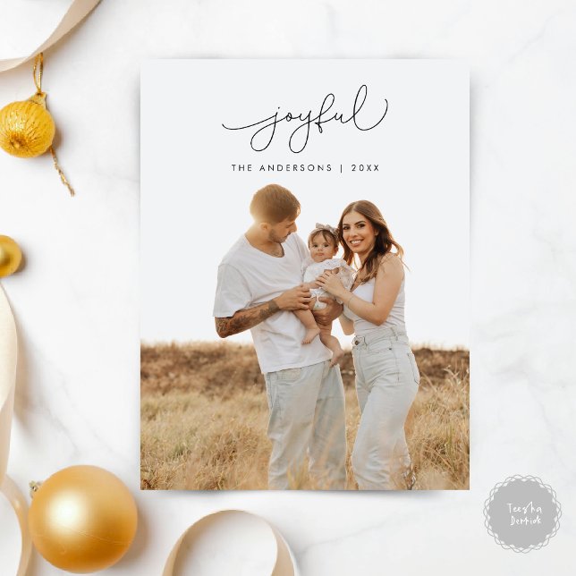 Joyful Greeting, Merry Christmas Family Photo Postcard (Joyful Greeting, Merry Christmas Family Photo Postcard, Modern Minimalist themed)