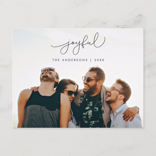 Joyful Greeting, Merry Christmas Family Photo Postcard (Front)