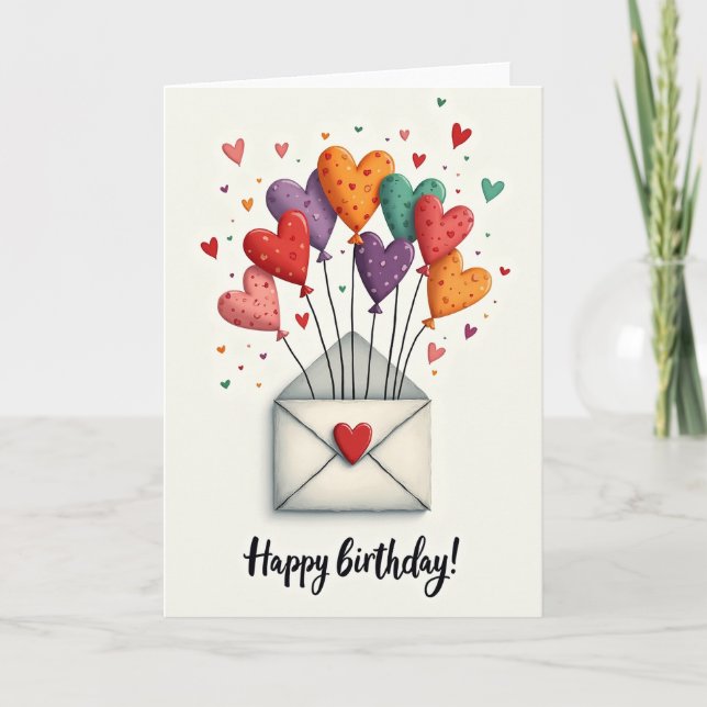Joyful Heart Balloon Birthday Card (Front)