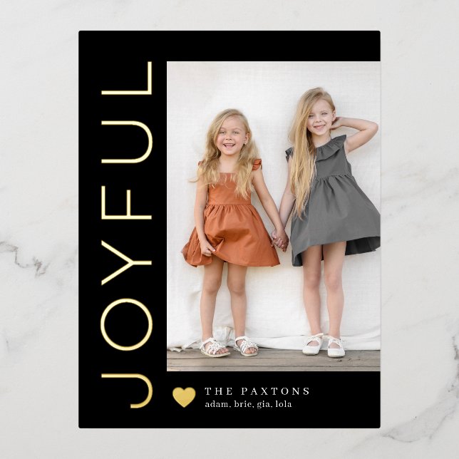 Joyful Heart Editable Colour Foil Holiday Postcard (Front)