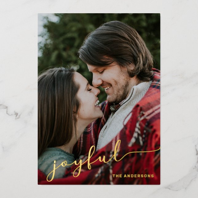 Joyful Holiday Photo Foil Greeting Card (Front)