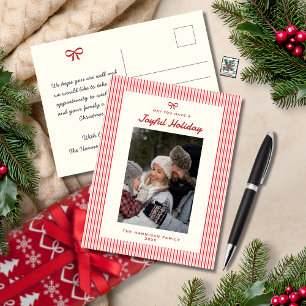 Joyful Holiday Red Bow One Family Photo Postcard